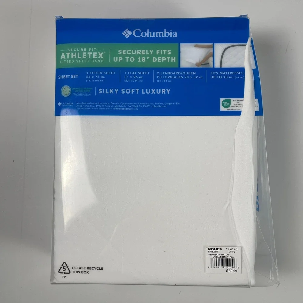 Columbia Silky Soft Luxury Full Sheet Set White Lyocell Blend 4pc 18